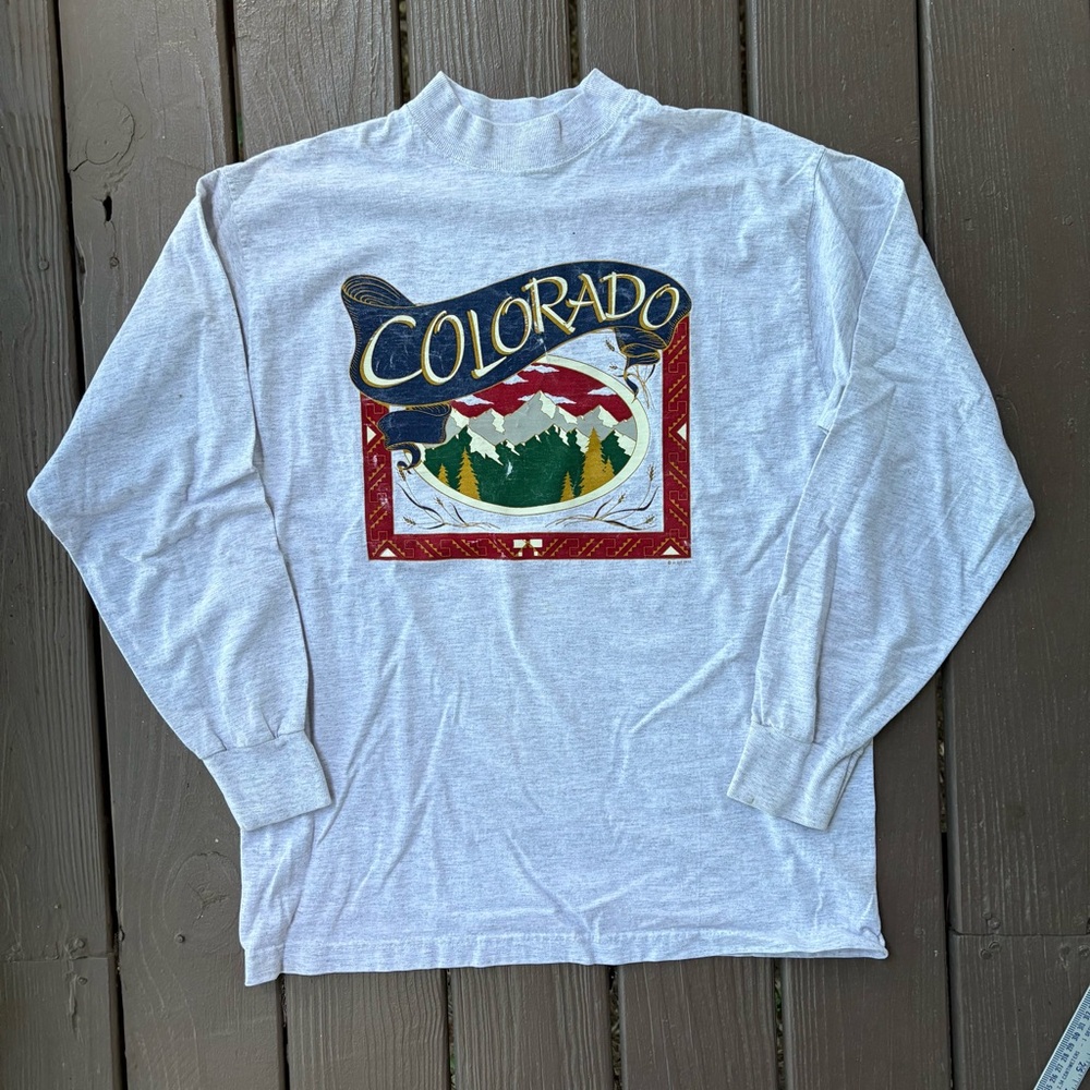 Vintage Rocky Mountains Colorado Shirt Vintage Long Sleeve Mens L Gray miUSA